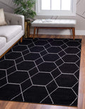 6 ft 1 in x 9 ft Trellis Frieze Area Rug - Black Ivory Geometric