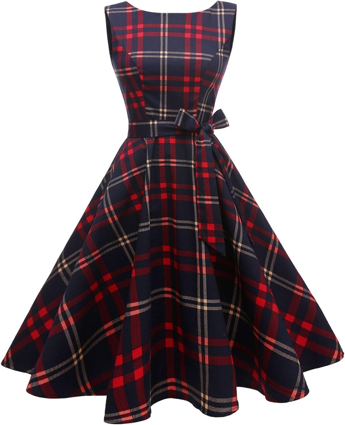 Hanpceirs Women's Boatneck Sleeveless Swing Vintage Dress