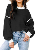 Womens Oversized Color Block Crew Neck Sweater - Cozy Fall Layer