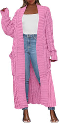 Caracilia Womens Long Cable Knit Cardigan Duster - Cozy Fall Layer