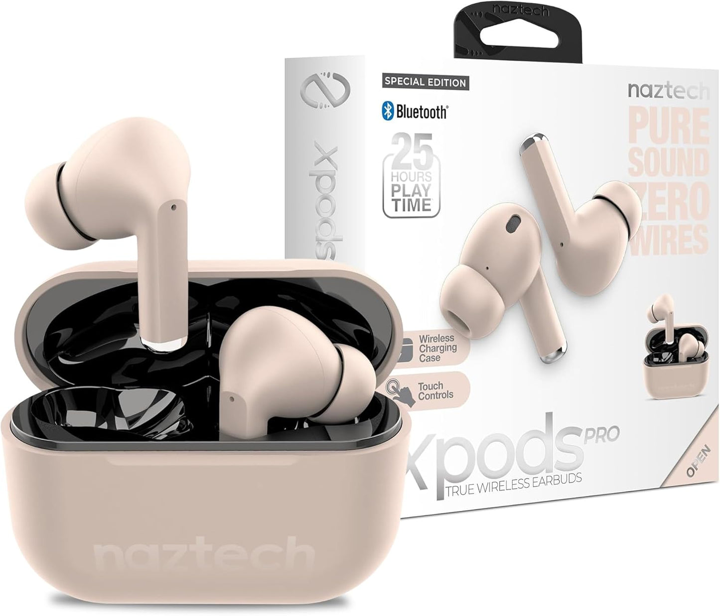 Naztech Xpods PRO - True Wireless Noise Cancelling Earbuds, HD Sound, Secure Fit - Sandstone
