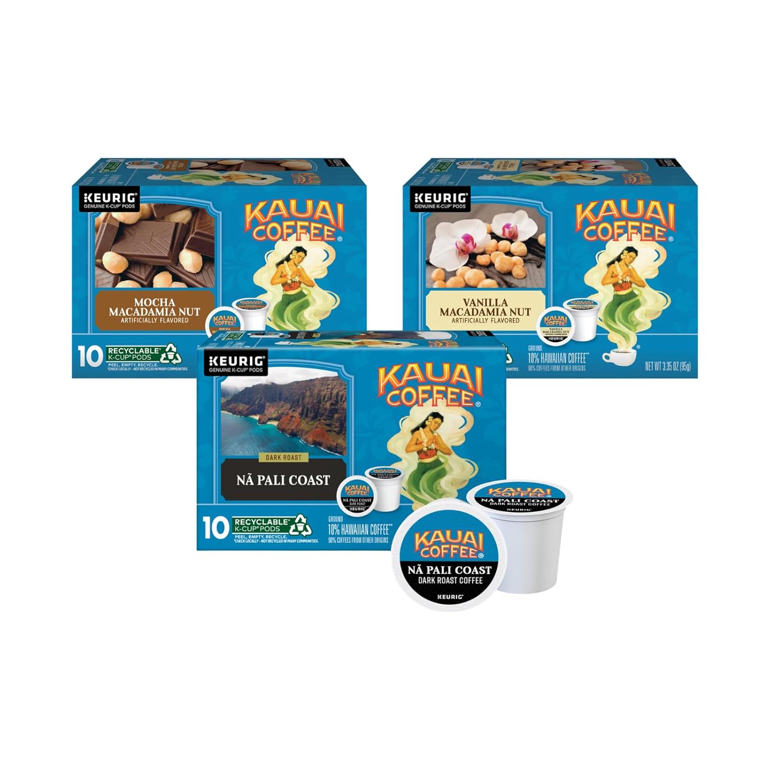 Kauai Coffee K-Cup Pods Variety Pack with Island Flavors