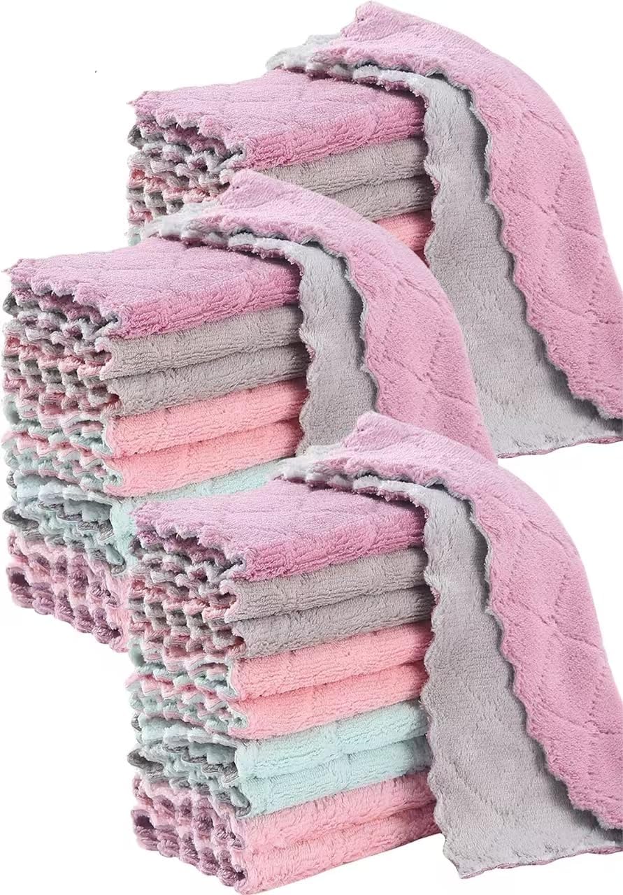 Super Absorbent Coral Fleece Dish Cloths - 24 Pack