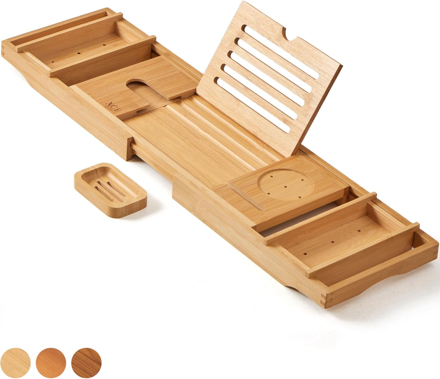 XcE Bathtub Caddy Tray for Couples with Bamboo Book Stand