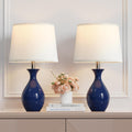 Table Lamp Set of 2 Navy Blue Ceramic Bedside Lamps - Modern