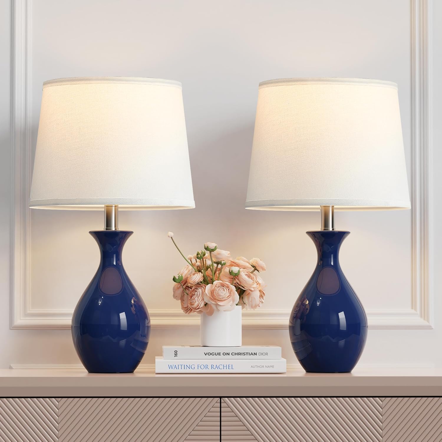 Modern Ceramic Bedside Lamps Set of 2 for Bedroom Decor