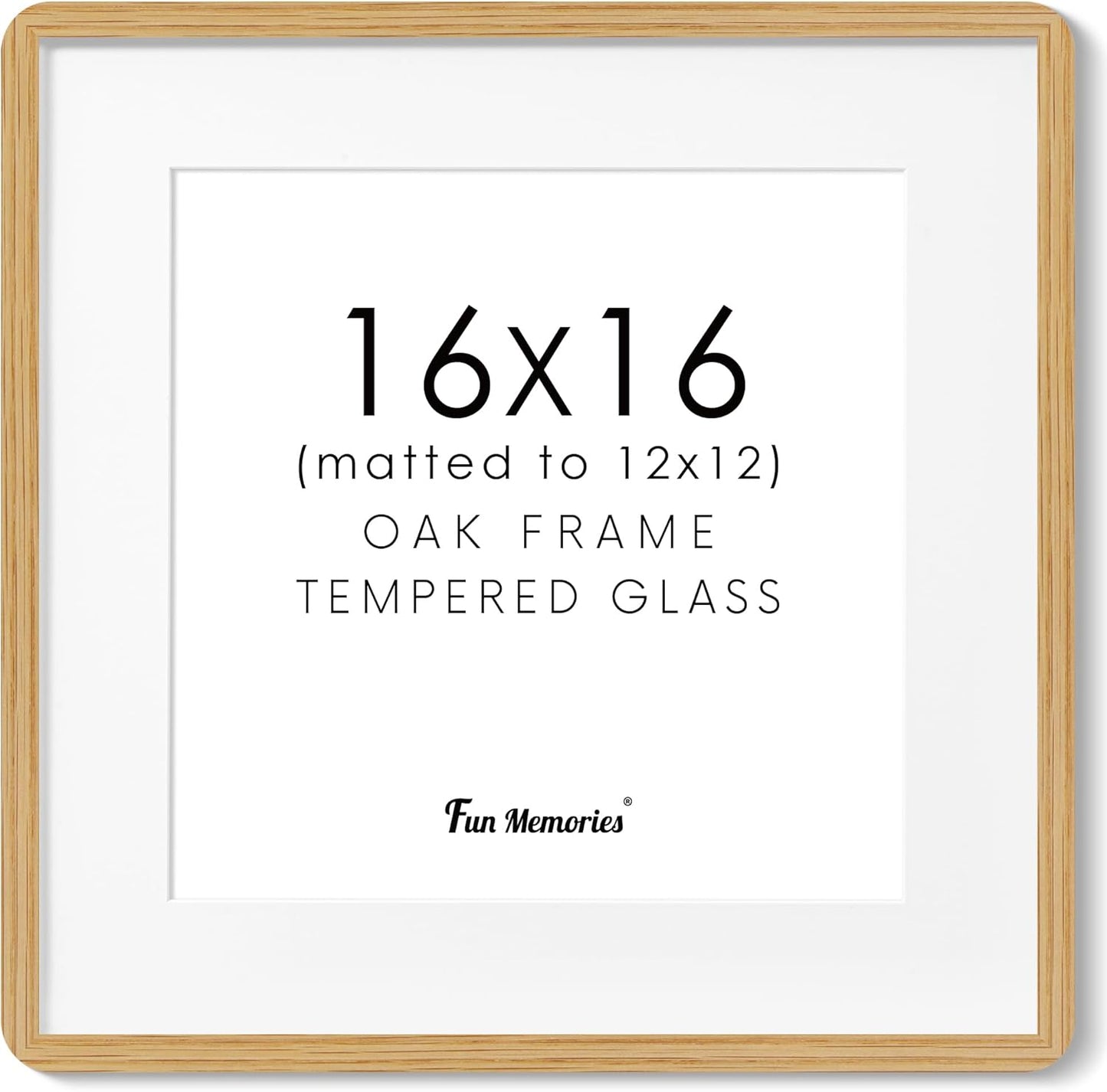 16x16 Picture Frame - Solid Oak Wood & Tempered Glass Design