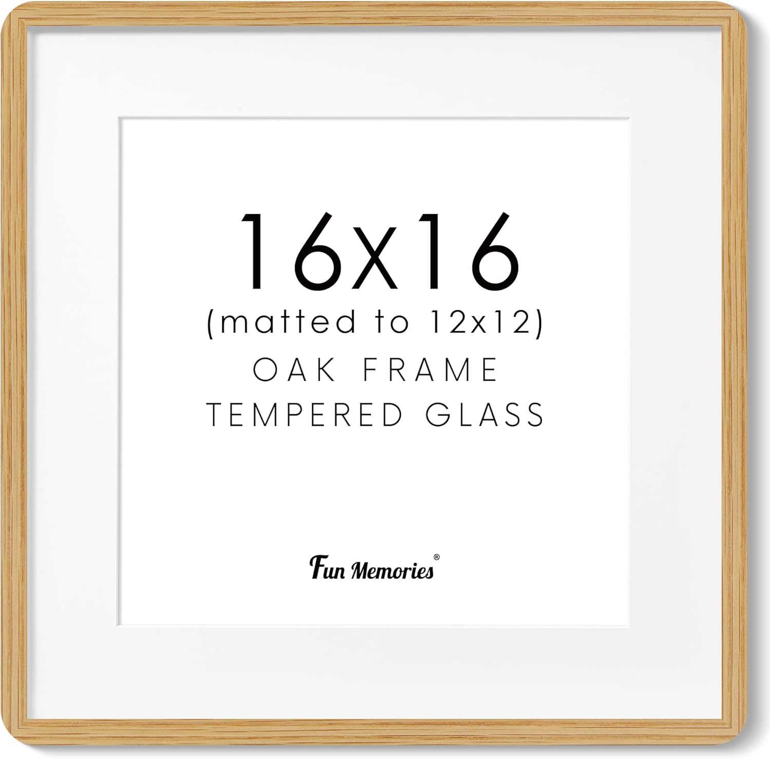 16x16 Picture Frame - Solid Oak Wood & Tempered Glass Design