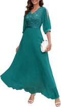 Sequin Maxi Dress Sparkly Glitter Dress with Split Sleeves - Evening