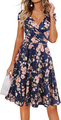 Women's V-Neck Cap Sleeve Floral Summer Dress - Flattering Fit Dresses