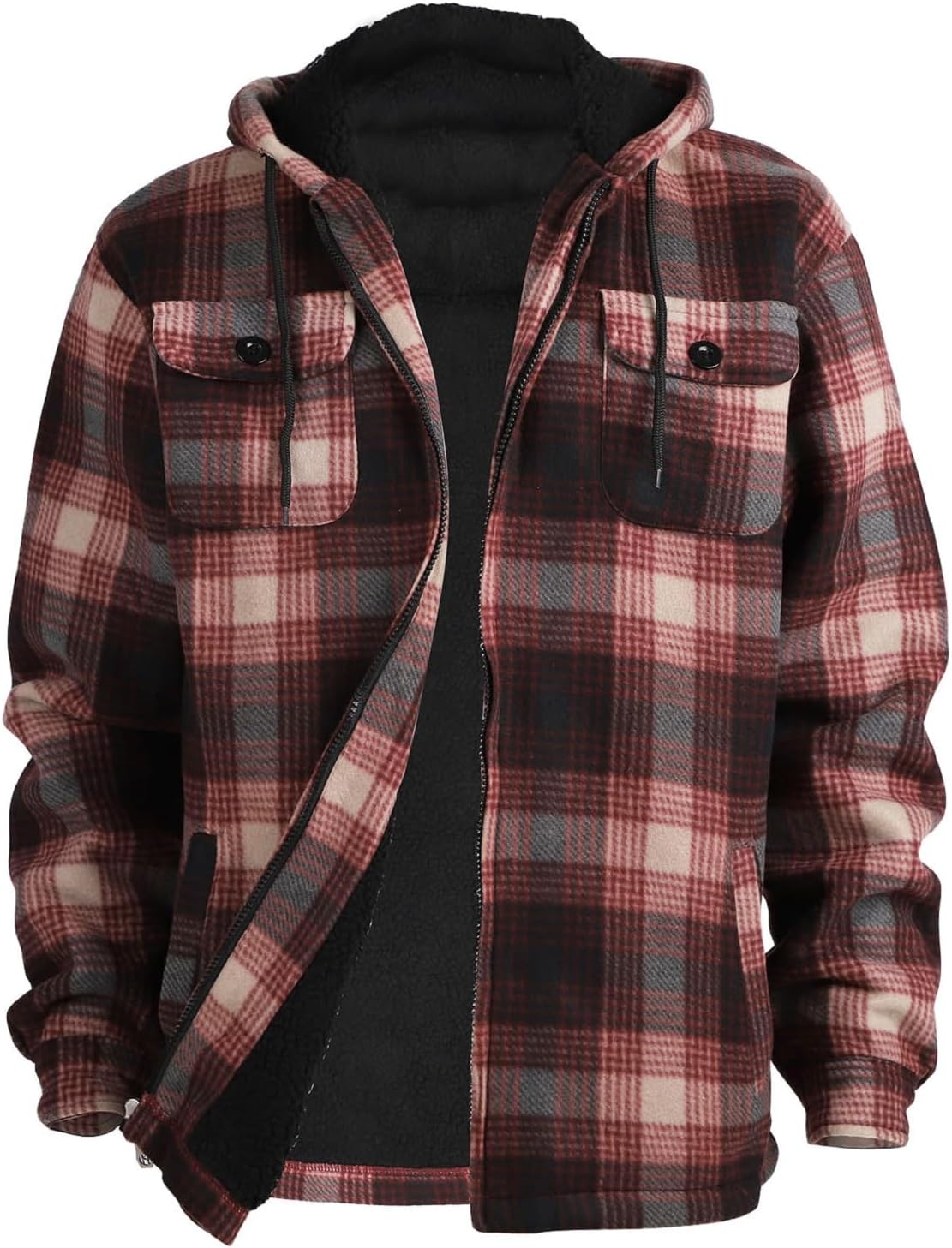 Winter Heavy Warm Sherpa Lined Fleece Plaid Flannel Jacket