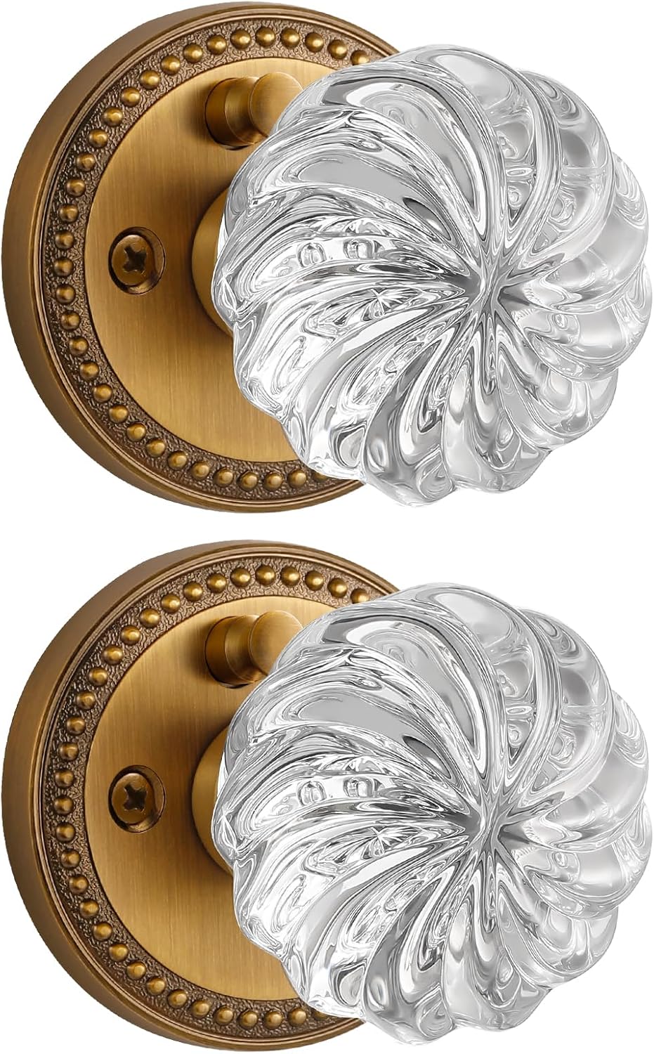 Antique Brass Door Knob Set with Crystal Knobs for Privacy Use