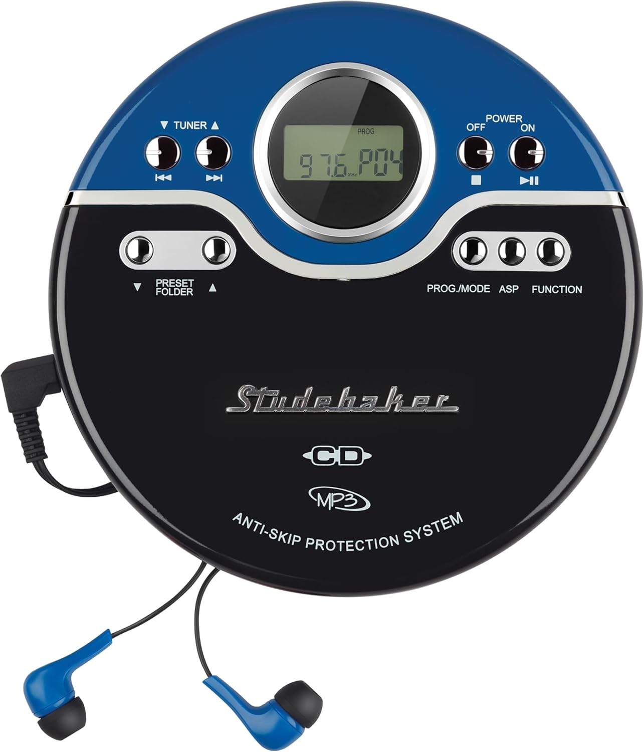 Studebaker Blue Retro Portable CD Player with Mega Bass Boost