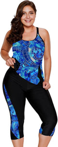 Womens Plus Size Tankini Two Piece Swimsuit - Modest Capris Fit