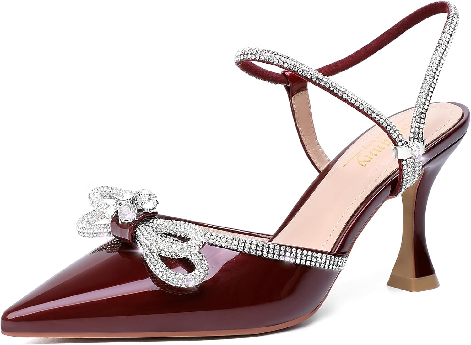 Susanny Women's Closed Toe Rhinestone Low Heel Slingback Pumps