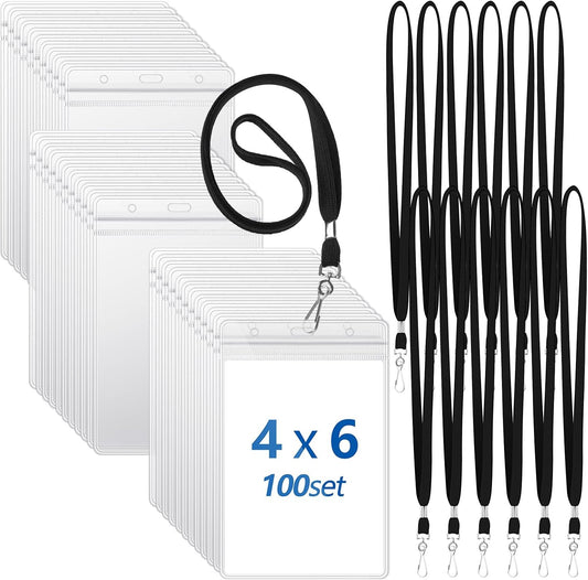 Large Clear ID Badge Holders with Lanyard for Office Use