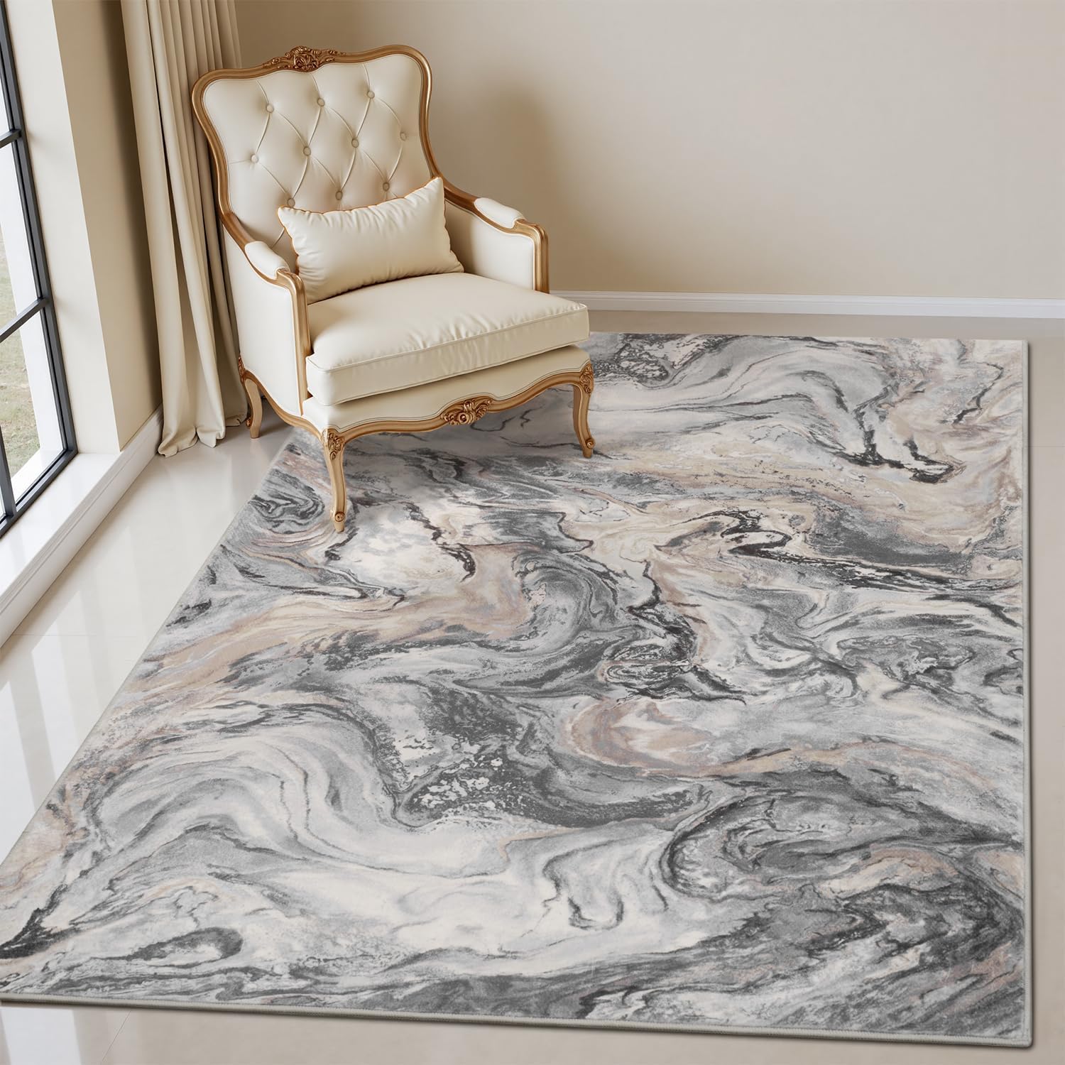 3x5 Washable Area Rugs for Living Room, Modern Abstract Design