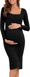 Long Sleeve Maternity Sweater Dress for Fall Winter - Cozy Bodycon Fit