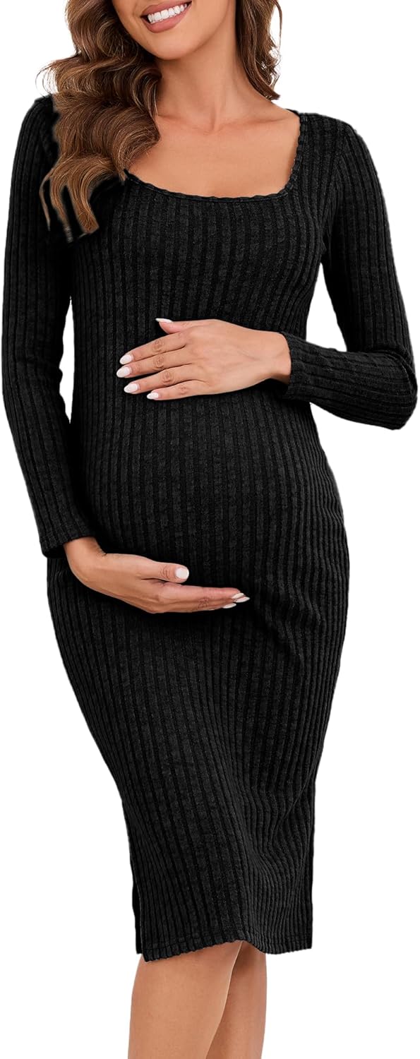 Long Sleeve Maternity Sweater Dress for Fall Winter Comfort