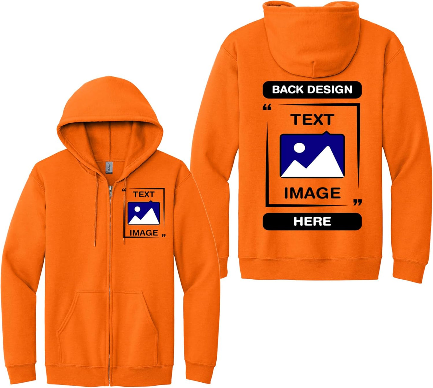Personalized Gildan Full-Zip Hoodie - Custom Image/Text - Safety Orange XL