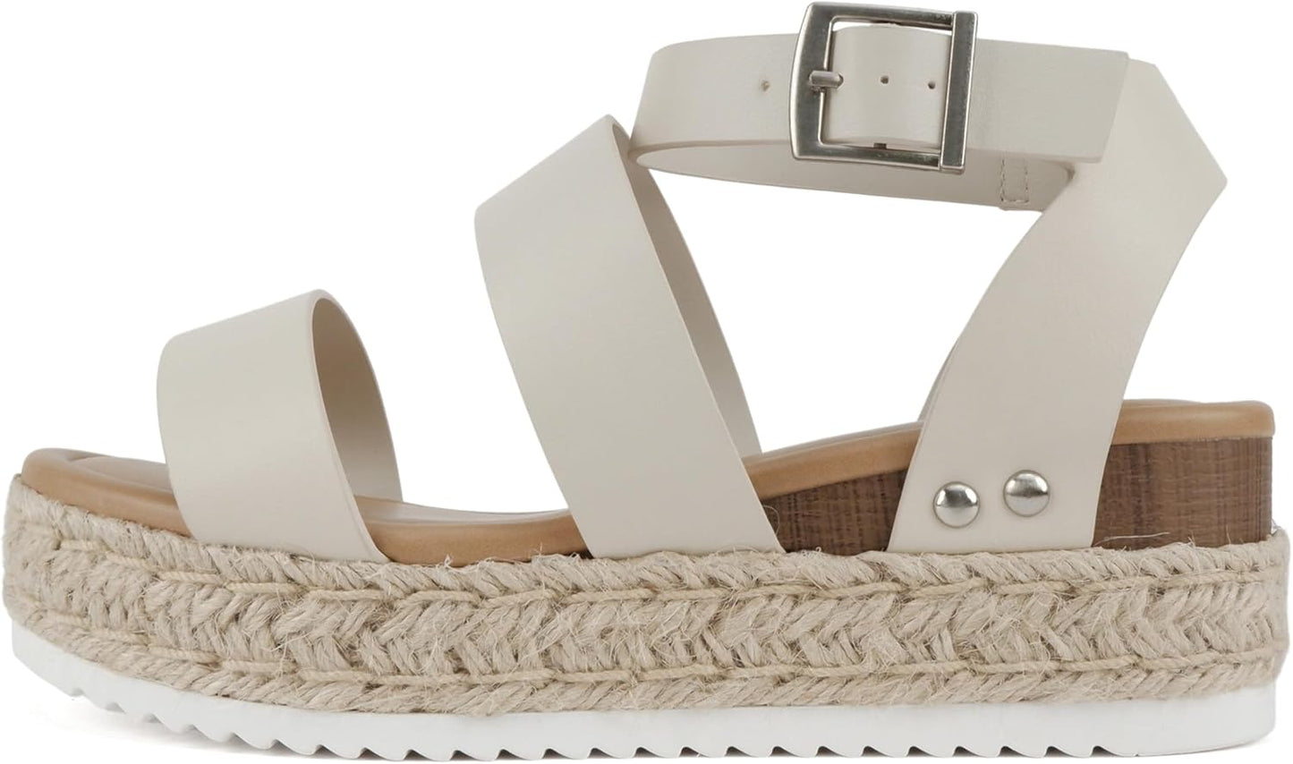 Soda Open Toe Buckle Ankle Strap Espadrilles Flatform Wedge Sandal