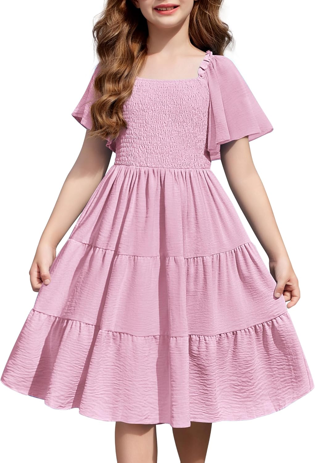 Arshiner Girls Summer Dress Tween Boho Casual Ruffle Midi