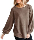 MEROKEETY Women's Long Balloon Sleeve Waffle Knit Top - Cozy Oversized