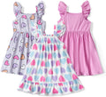 Girls 3-Pack Summer Ruffle Dresses - Flamingo & Stripes