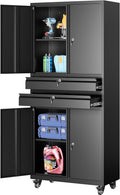 Metal Storage Cabinet with Wheels and Drawers - Tall Mobile Tool