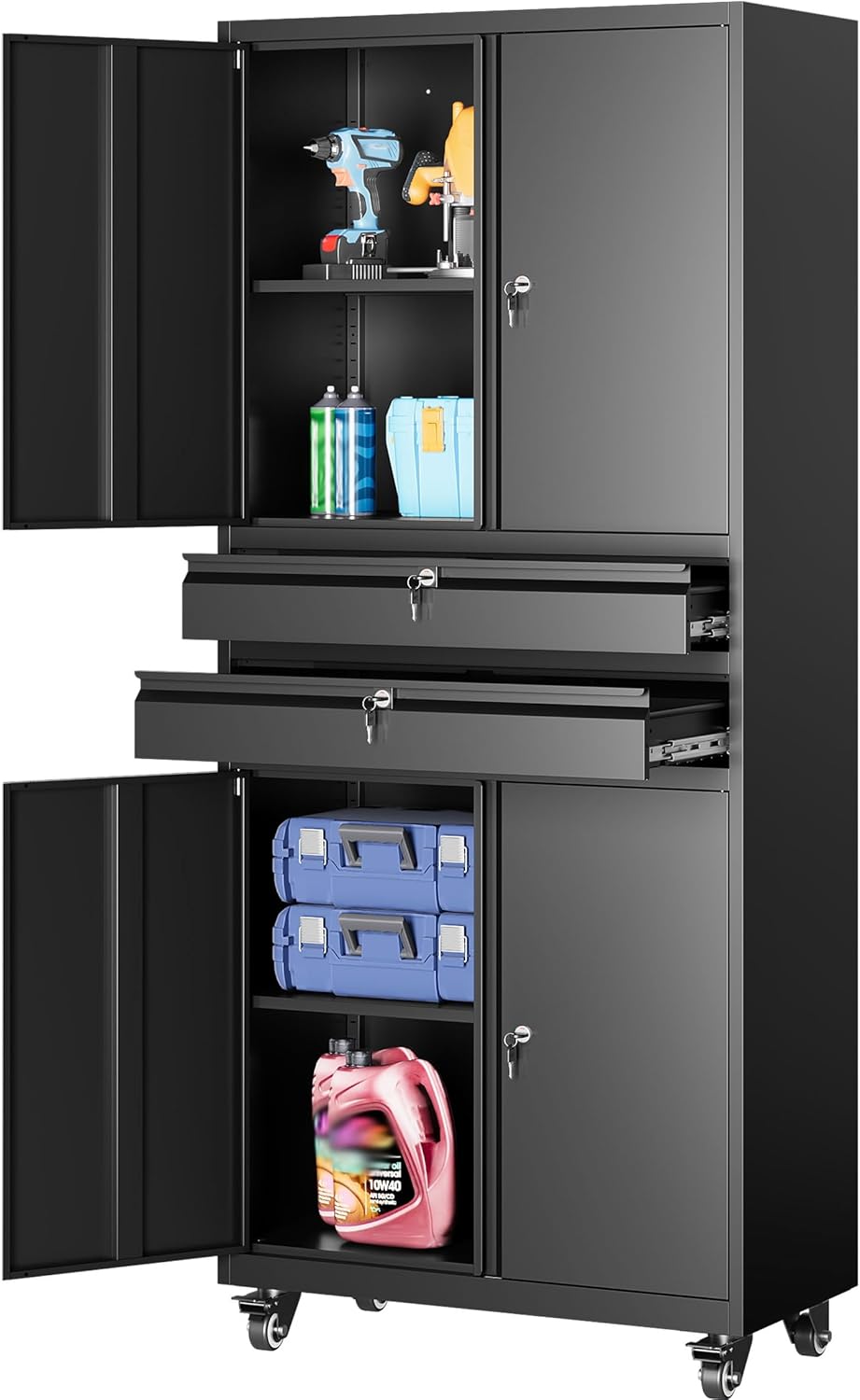 Metal Storage Cabinet with Wheels for Garage and Office Use