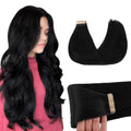 GOO GOO Tape in Hair Extensions Human Hair 18in Jet Black - Seamless