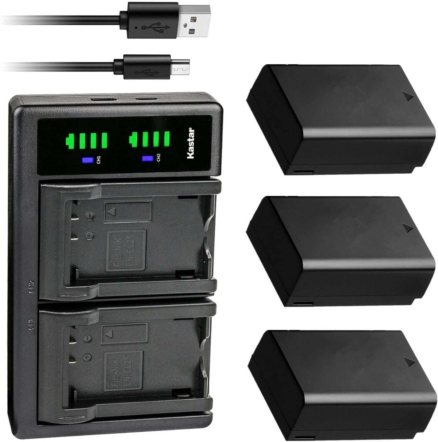 Kastar 3-Pack Battery and USB Charger for Nikon Z 30 Camera