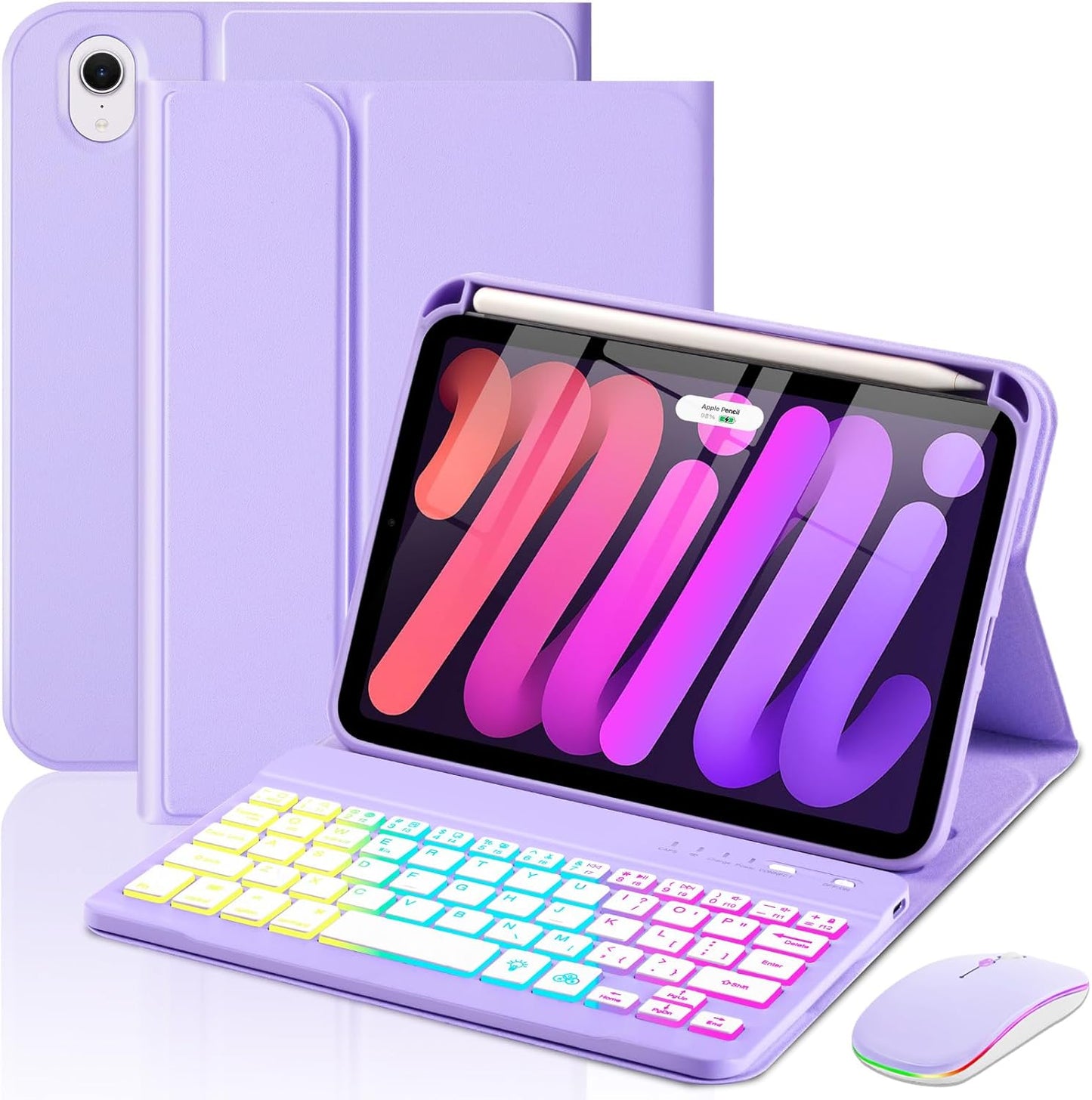 iPad mini 7 6 Keyboard Mouse Case with Rainbow Backlight Feature