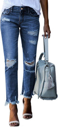 Sidefeel Women's Ripped Jeans Straight Leg Boyfriend Fit - Trendy them