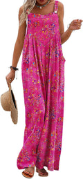 Women's Cotton Boho Floral Overalls Jumpsuit - Loose Wide Leg