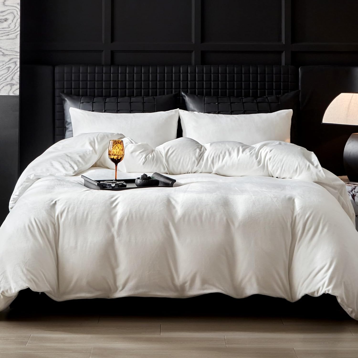 Ultra Soft White Flannel Velvet Duvet Cover Set for Queen Bed