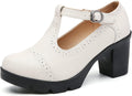 Women's T-Strap Platform Mid-Heel Oxfords - Classic Comfort