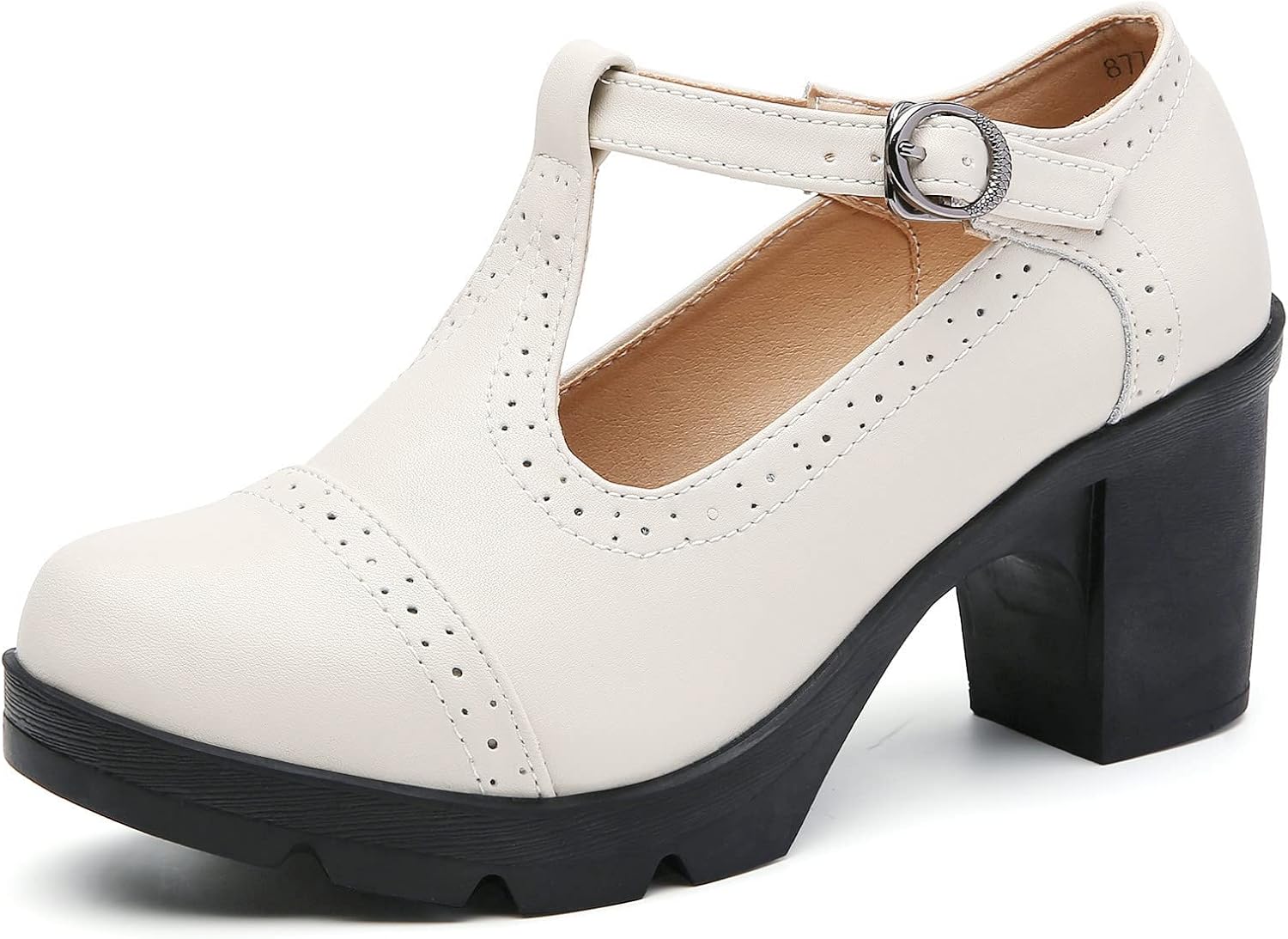 DADAWEN Women's Classic T-Strap Platform Mid-Heel Oxfords Shoes