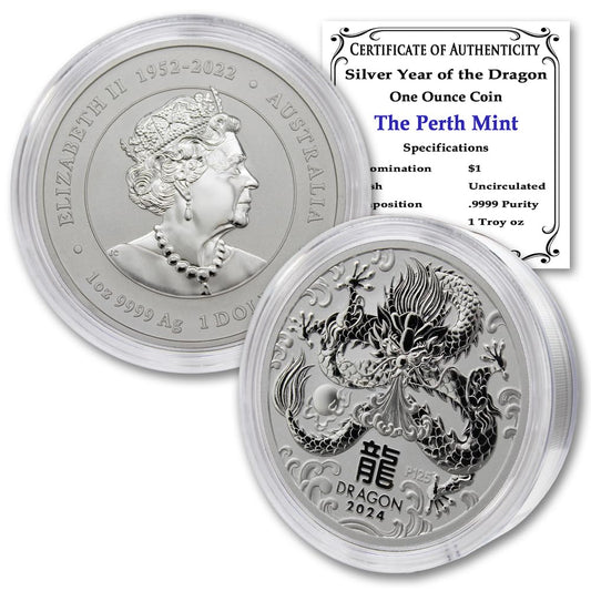 2024 P 1 oz Silver Australian Lunar Series III Dragon Coin