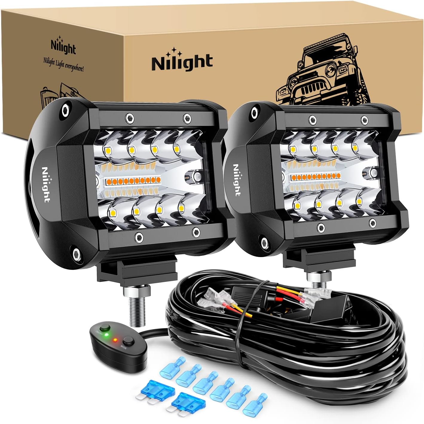 Nilight 4Inch 60W LED Pods with 6 Modes for Off-Road Vehicles