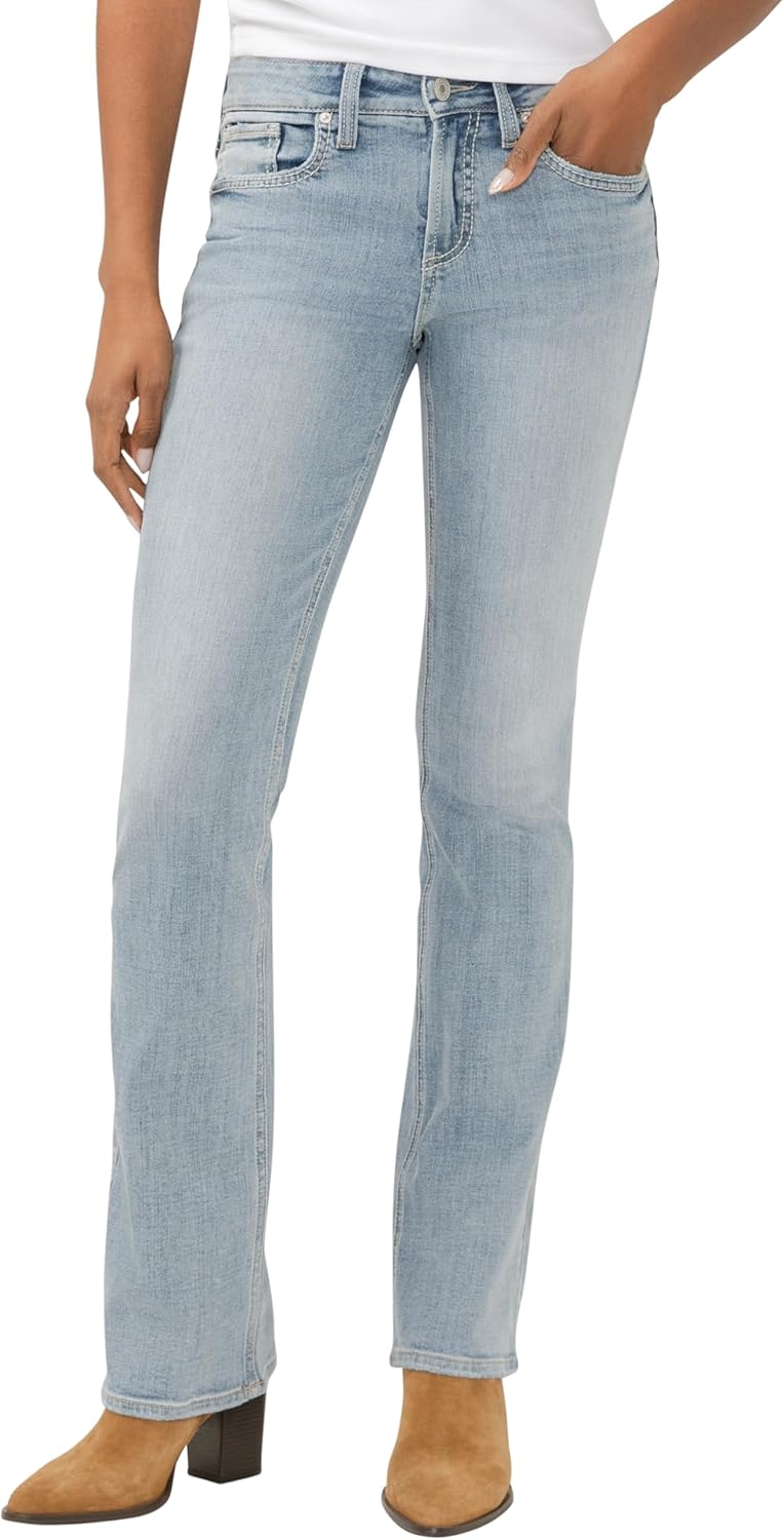 Silver Jeans Women's Suki Mid Rise Curvy Fit Slim Bootcut Jeans