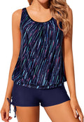 Women's Blue Paisley Blouson Tankini Two-Piece - Modest Fit