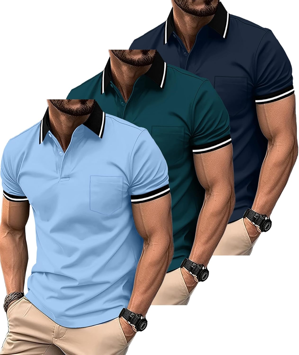ZITY 3 Pack Men Polo Shirts Short Sleeve for Casual Athletic Wear