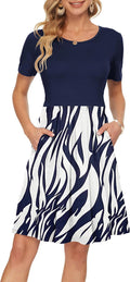 AUSELILY Women's Short Sleeve Knee Length Swing Dress - Soft Stretch