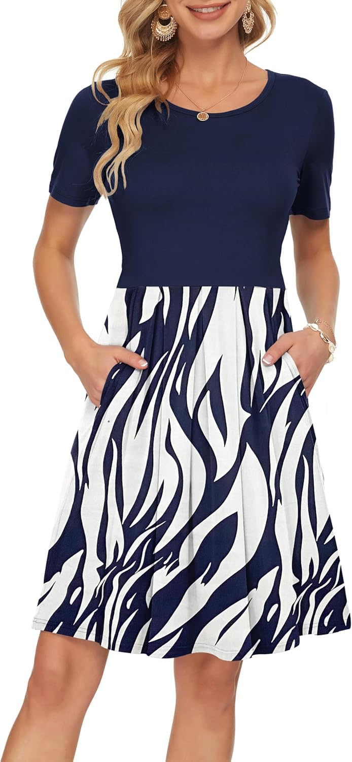 AUSELILY Women's Short Sleeve Summer Dress with Pockets