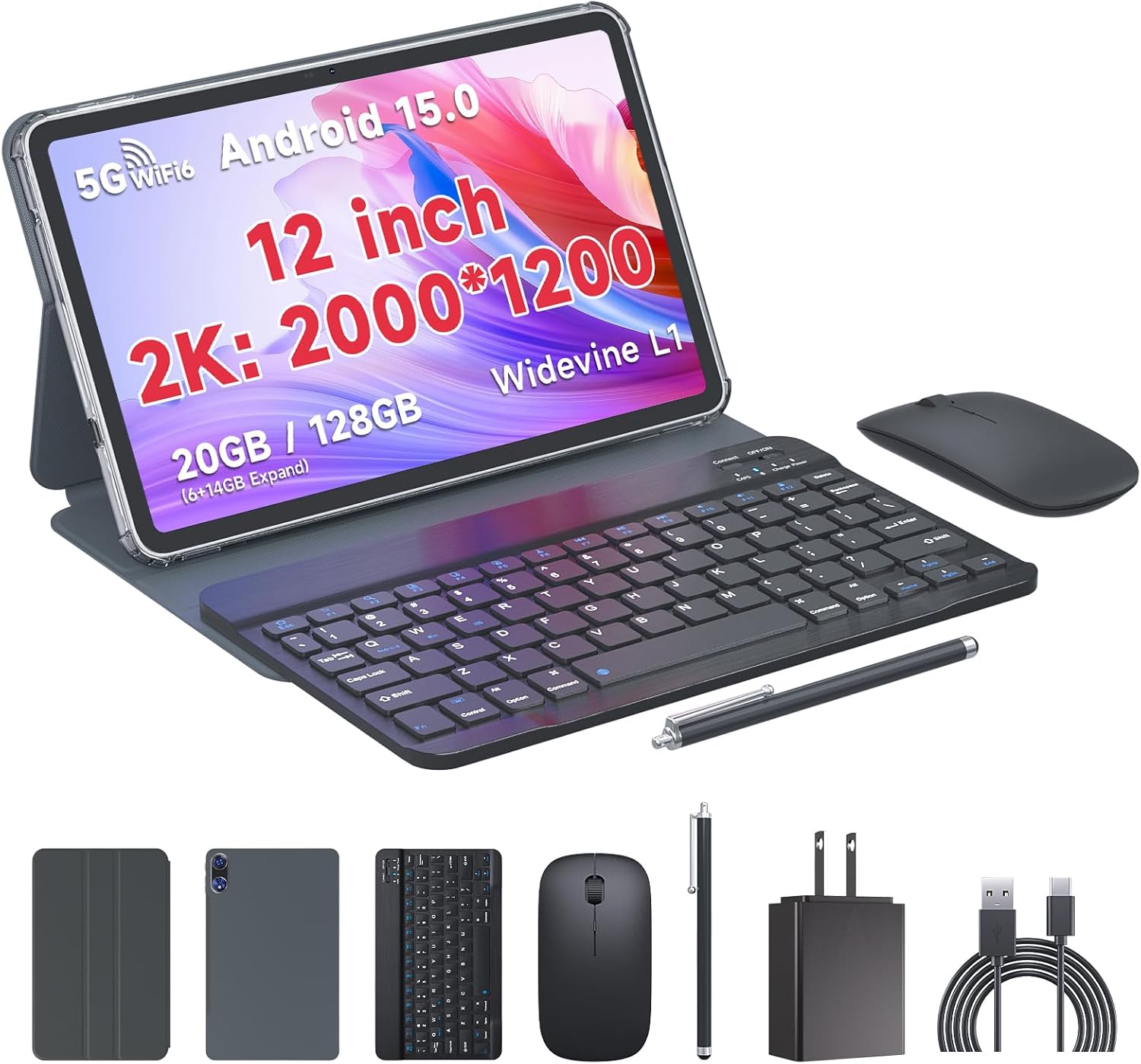 Tablet Kit with Protective Case, Fast Charger, Keyboard & Mouse