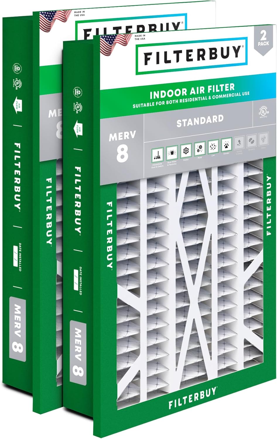 Filterbuy 16x25x5 Air Filter MERV 8 for Dust & Allergy Defense