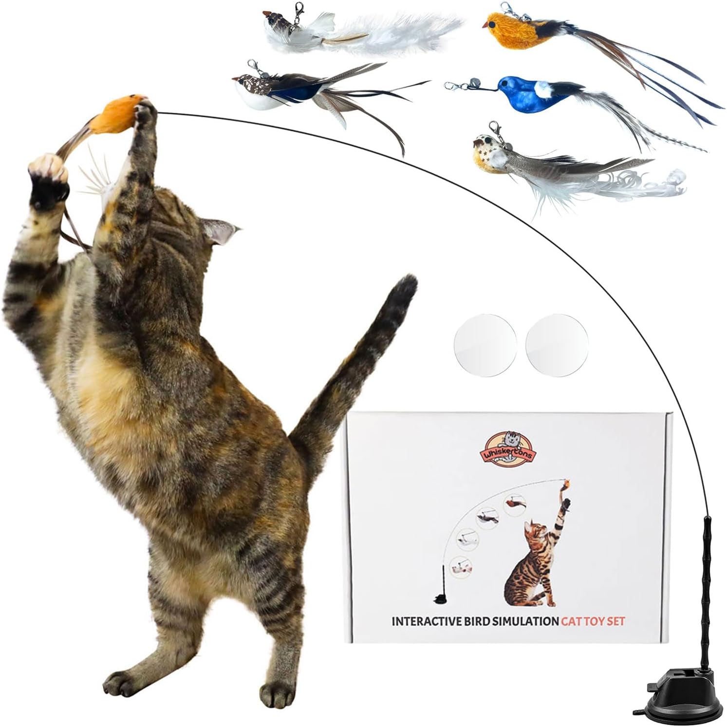 Whiskertons Interactive Bird Toy Set - Engage Indoor Cats with Realistic Fun!