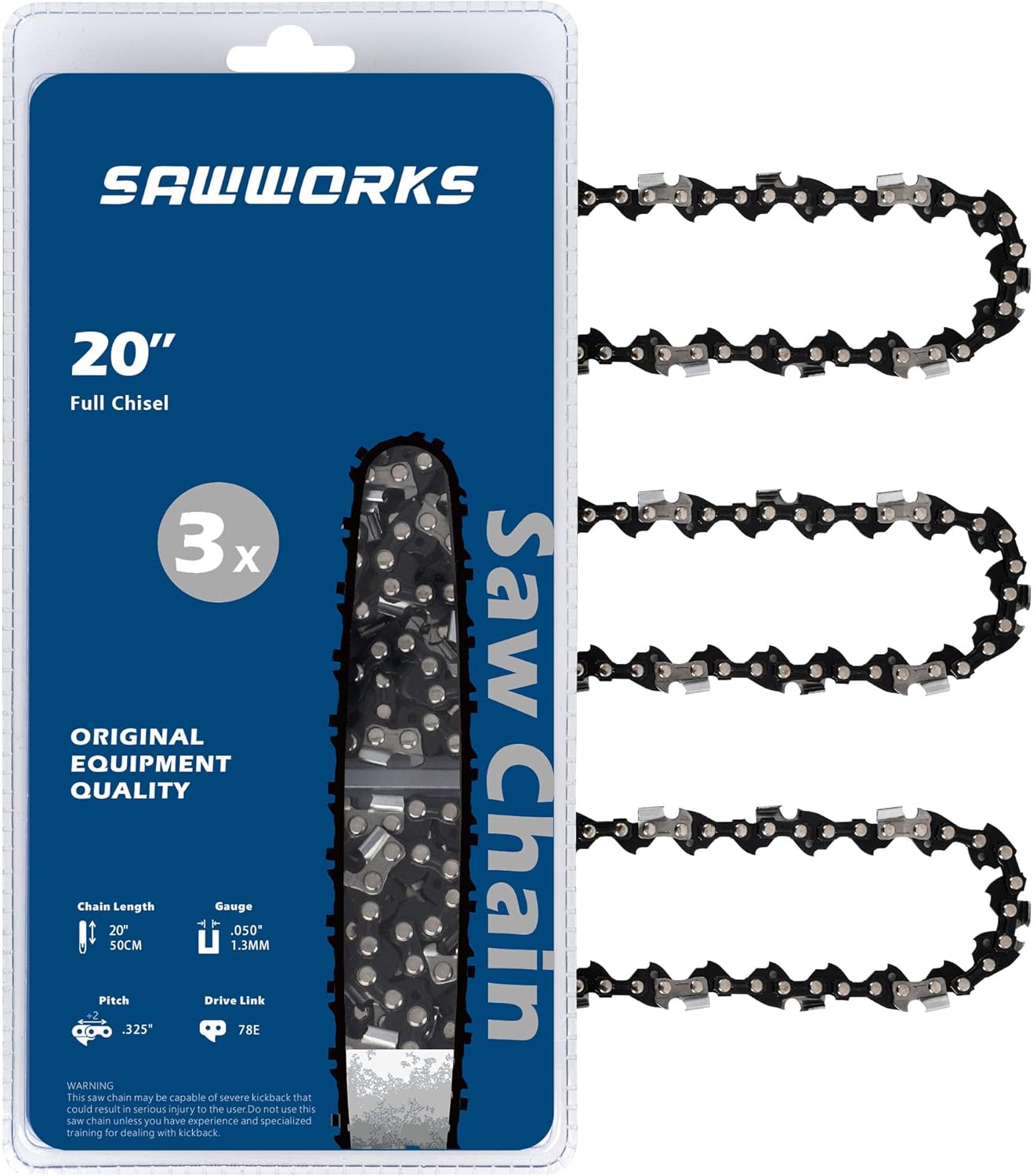 3-Pack 20 Inch Chainsaw Chain for Echo and Craftsman Models