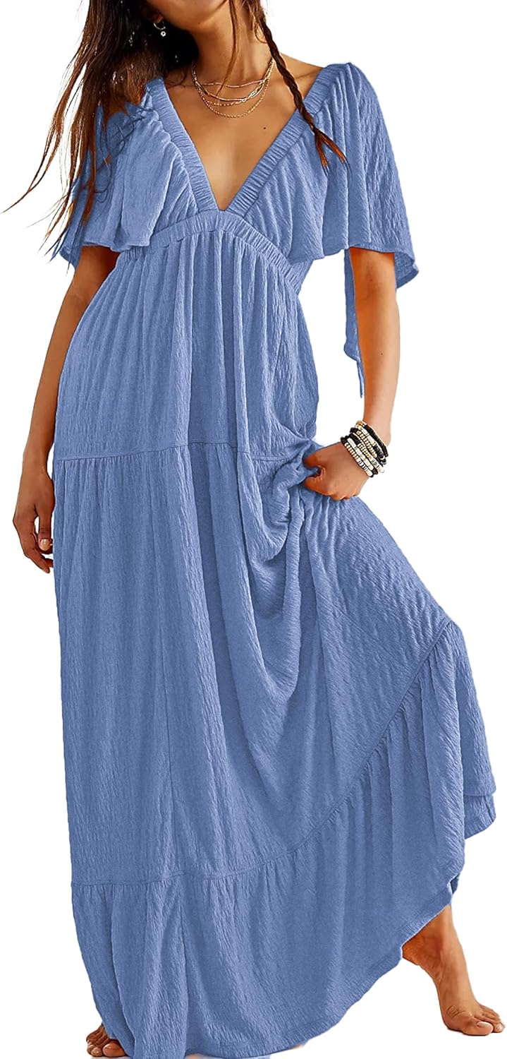 Kikibell Women Summer Dresses V-Neck Maxi Dress for All Occasions